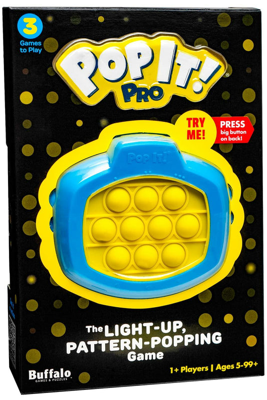 [Like_new] Buffalo Games Pop It! Pro Light Up Pattern Popping Game Blue Yellow