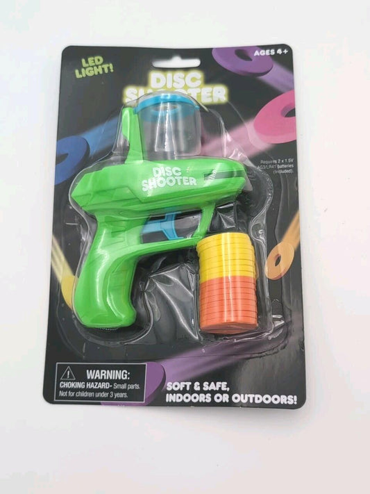 Kids Foam Disc Gun Toy Flying Disc Shooter Green Gun 16 Discs LED Light