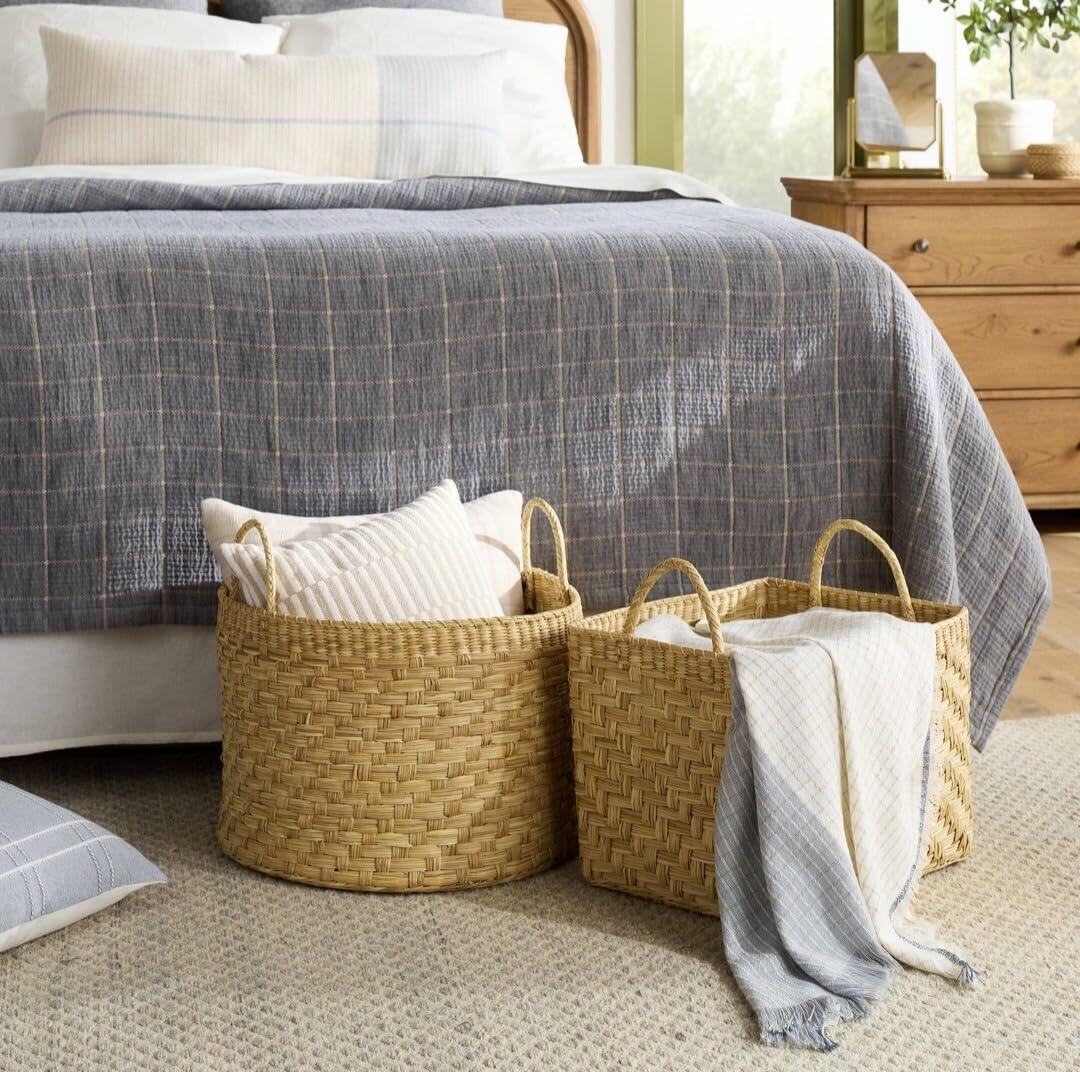 Hearth & Hand Magnolia Blue Tan Colorblock Throw Blanket 60x50