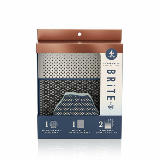[Like_new] Brite by Scotch-Brite 4-Piece Scrub & Wipe Set Multicolor Sponge Scourer