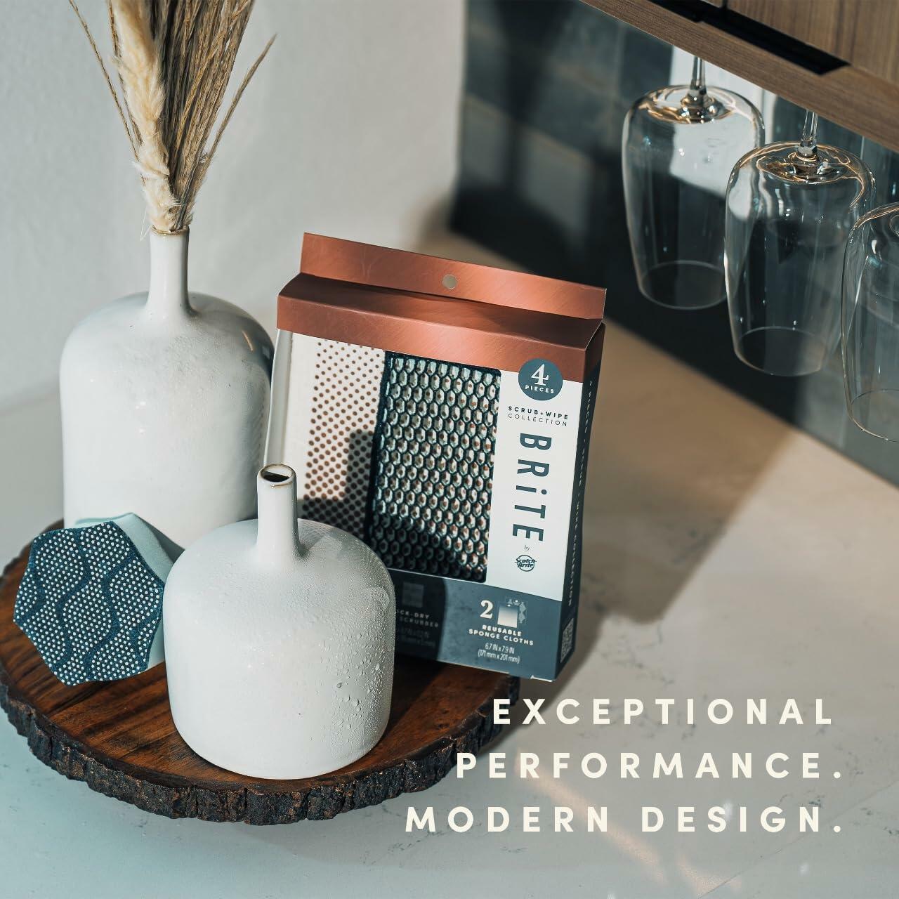 [Like New] Brite by Scotch-Brite 4-Piece Scrub & Wipe Set Multicolor Sponge Scourer