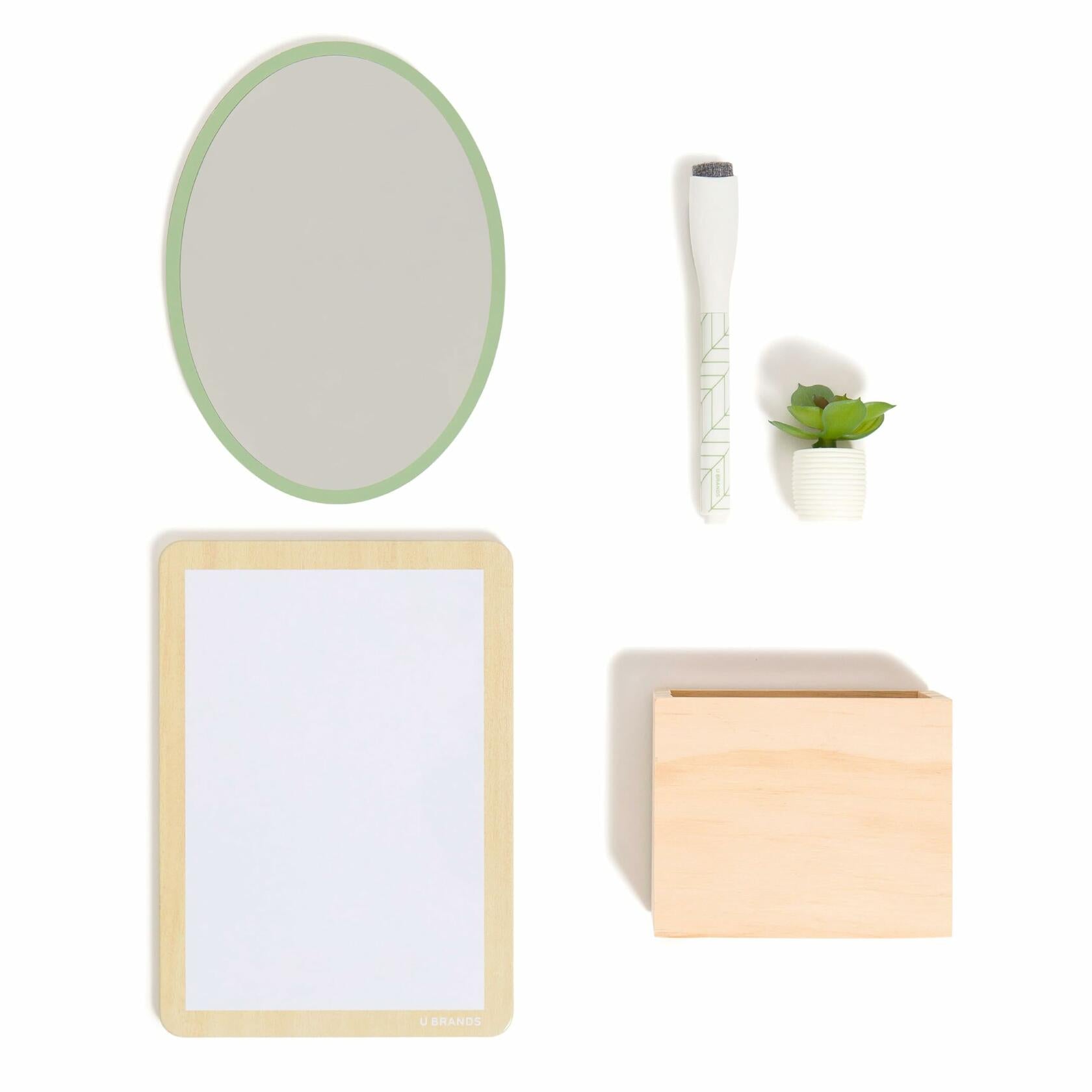 U Brands Magnetic Locker Garden Accessories Kit 5pc Boho Sage Whiteboard Mirror