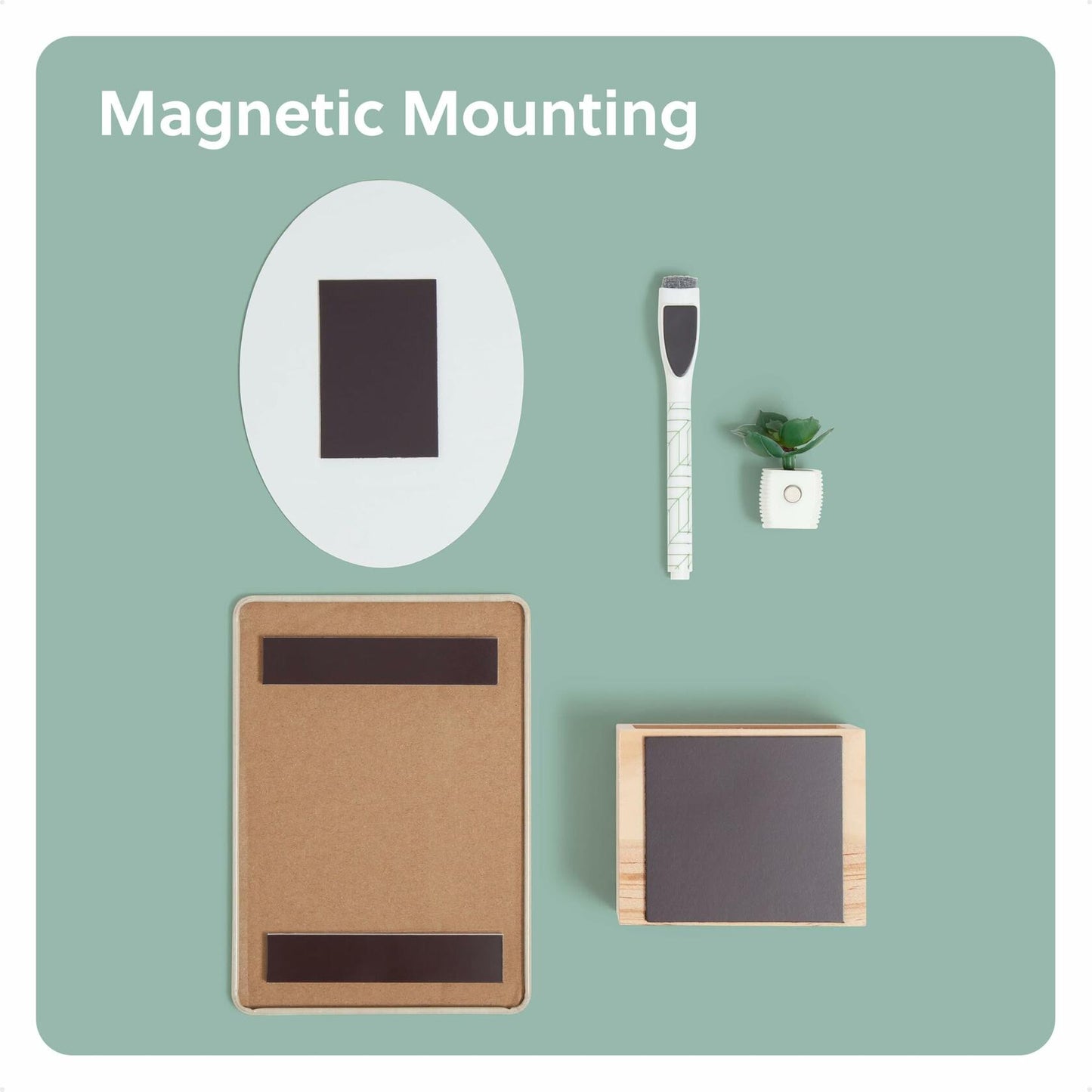 U Brands Magnetic Locker Garden Accessories Kit 5pc Boho Sage Whiteboard Mirror