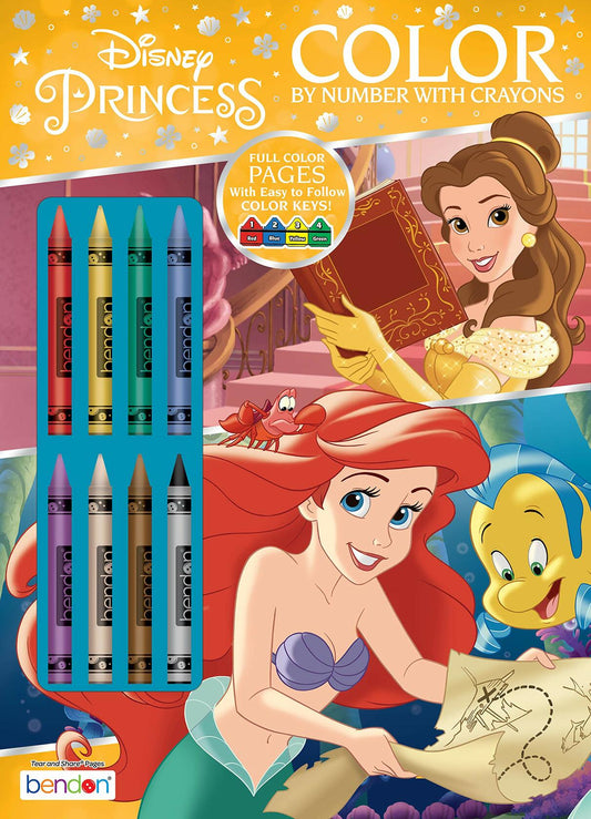 Disney Princess Ariel 32-Page Color by Number Activity Book with 8 Crayons