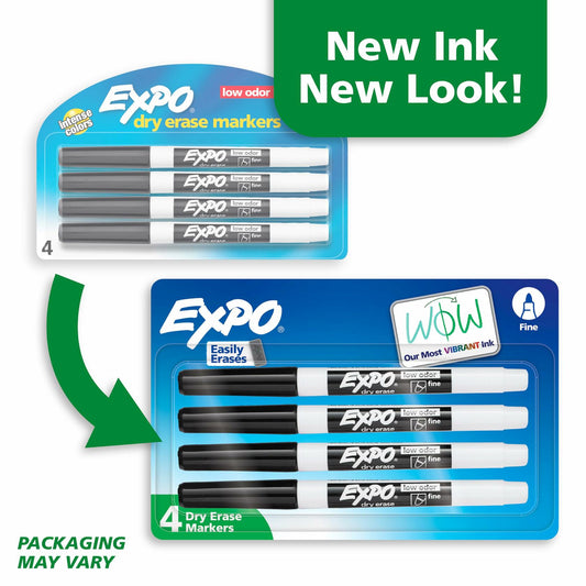 EXPO Dry Erase Markers Black Fine Tip Low Odor Ink 4 Count
