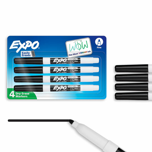 EXPO Dry Erase Markers Black Fine Tip Low Odor Ink 4 Count