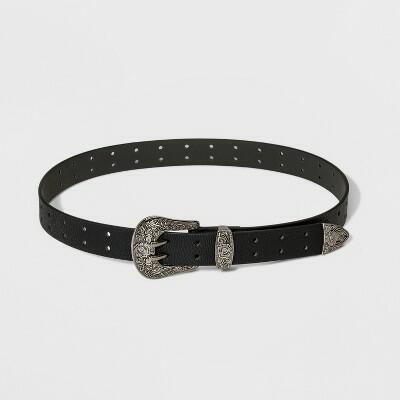 Wild Fable Women's Double Perf Western Belt Black Adjustable Strap Size S