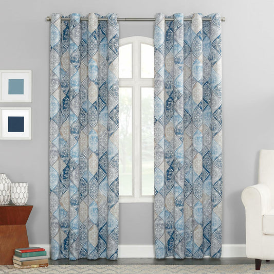 Sun Zero Reardon Global Medallion Efficient Grommet Curtain Panel 54x84 Indigo
