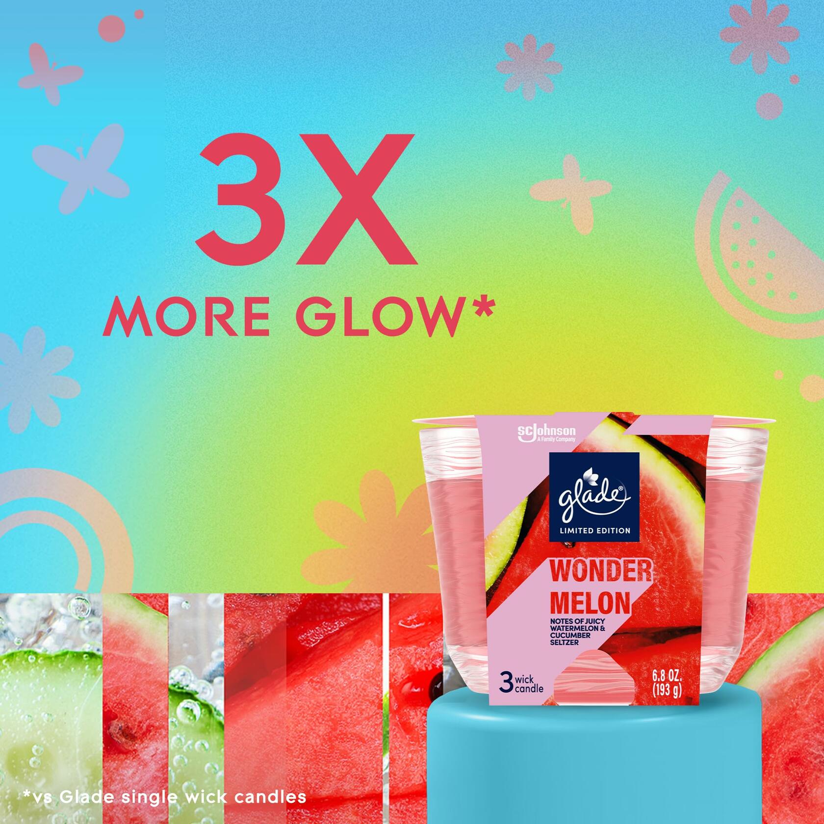 Glade 3-Wick Scented Candle Jar Wonder Melon Pink 6.8oz 3 Count