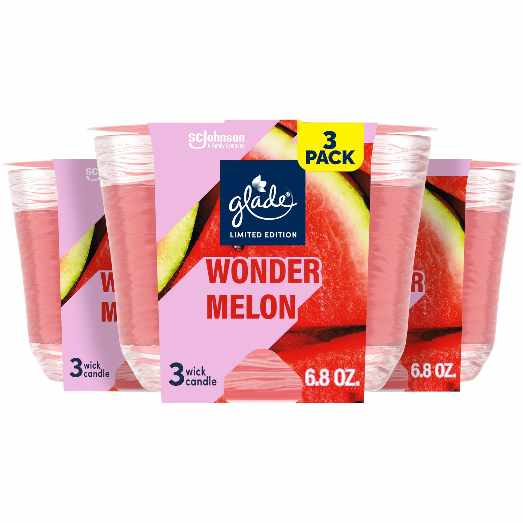 Glade 3-Wick Scented Candle Jar Wonder Melon Pink 6.8oz 3 Count