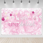 Winter Onederland First Birthday Banner Snowflake Backdrop 70.9x43.3 Pink