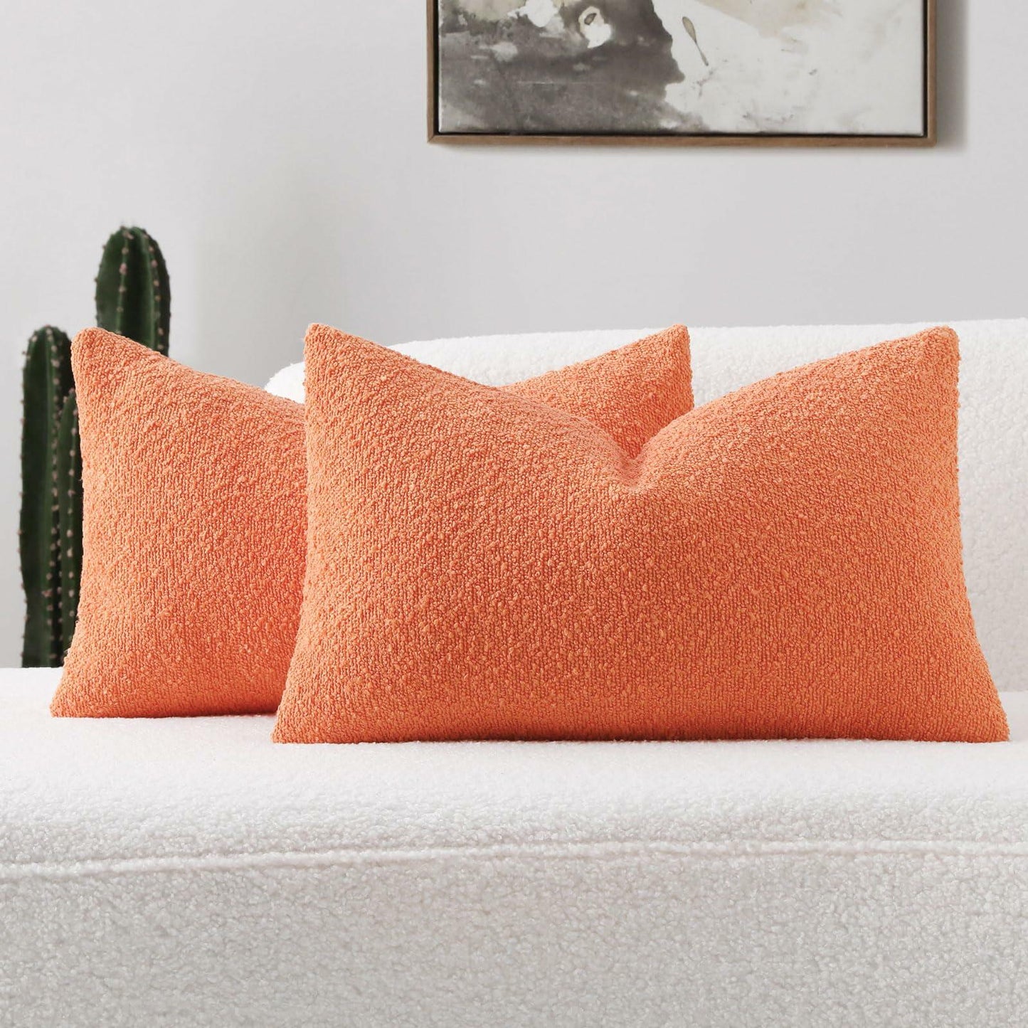 FUTEI Pack of 2 Orange Decorative Throw Pillow Covers 12x20 Inch Soft Cozy