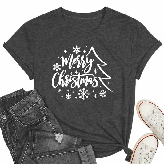 PQZ Christmas Tree Tee Shirt Women Loose Casual Top Grey1 Size M