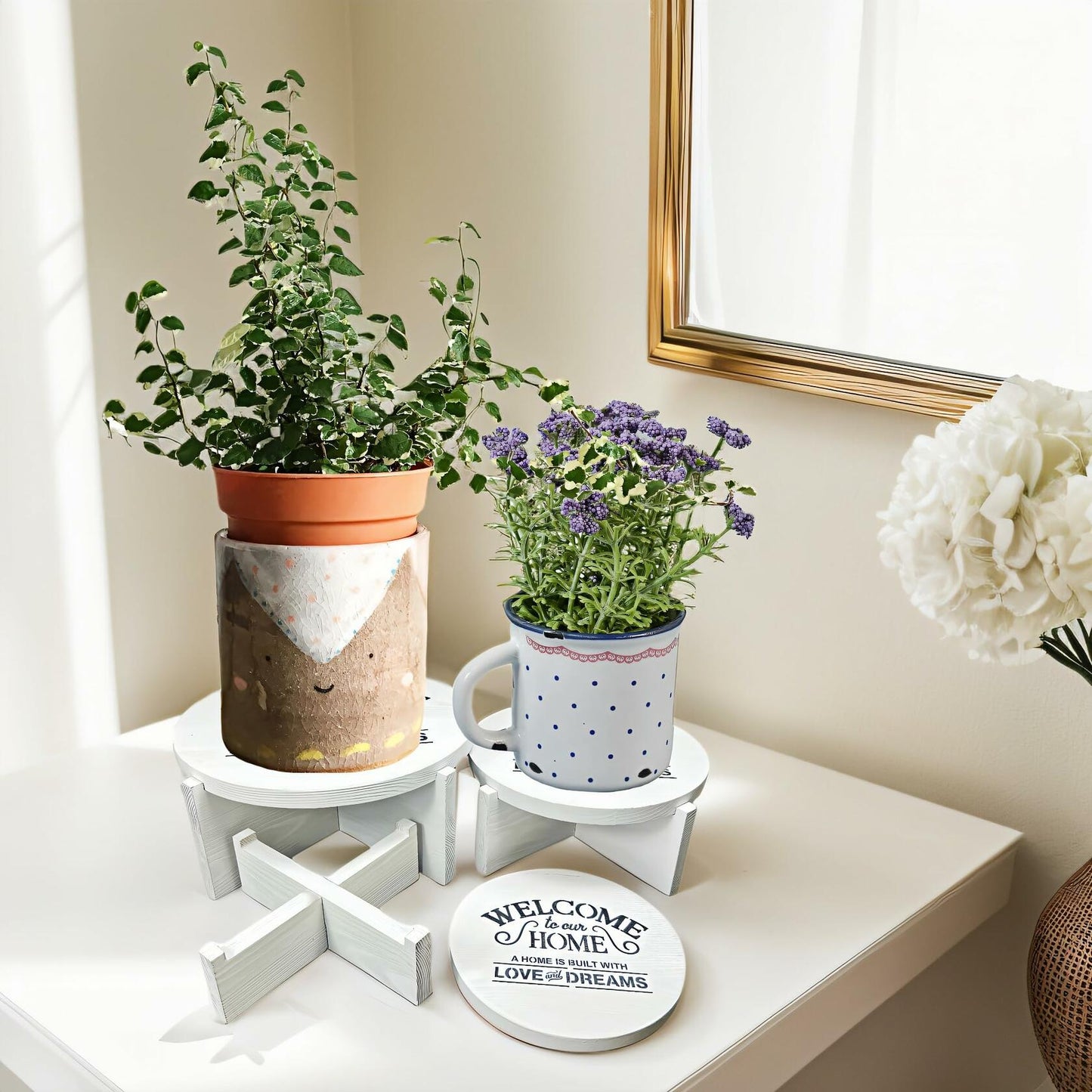 Wood Round Display Riser Set 3 PCS Large 10/8/6 White Farmhouse Decor