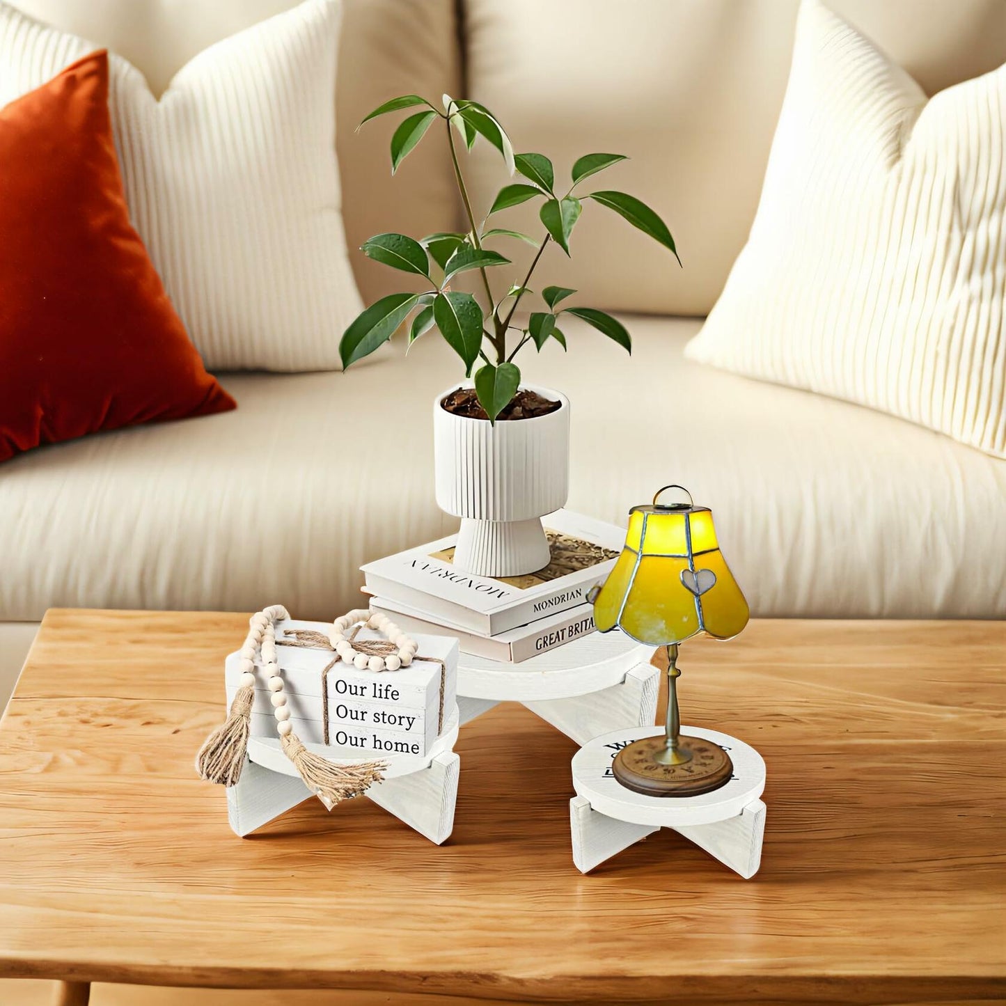 Wood Round Display Riser Set 3 PCS Large 10/8/6 White Farmhouse Decor