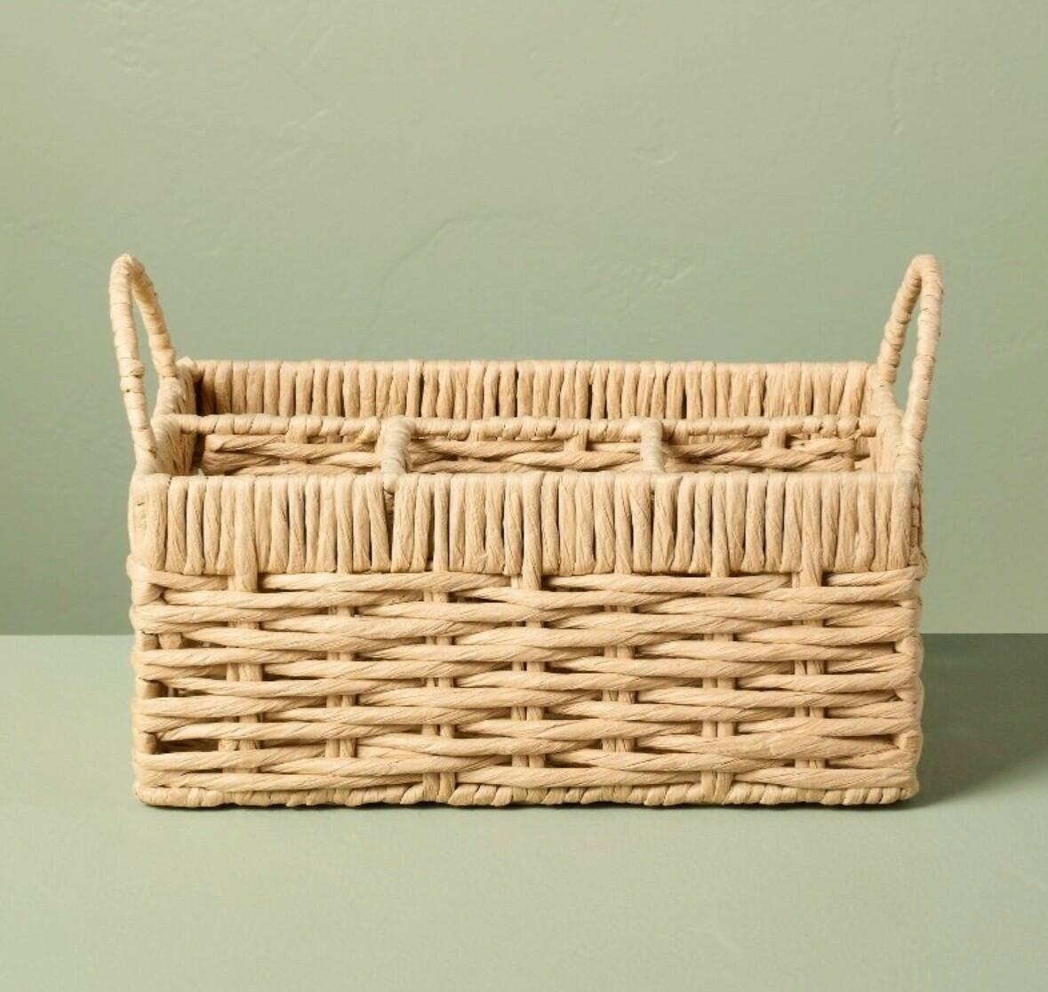 Woven Flatware Caddy Organizer Storage Basket 7x7.5x11.75 Paper Iron