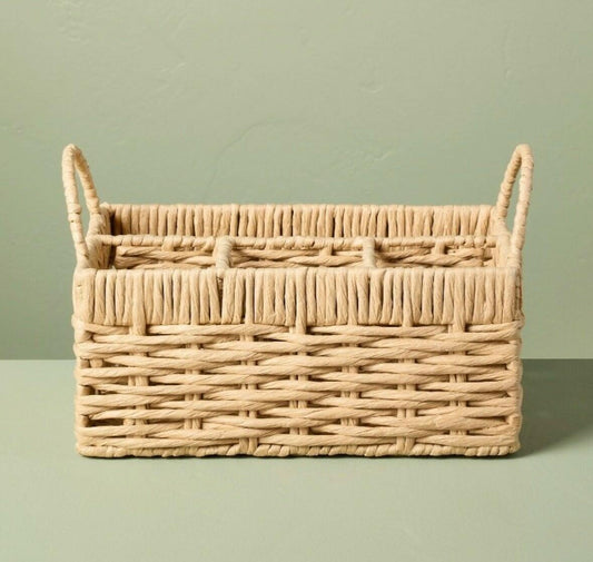 Woven Flatware Caddy Organizer Storage Basket 7x7.5x11.75 Paper Iron