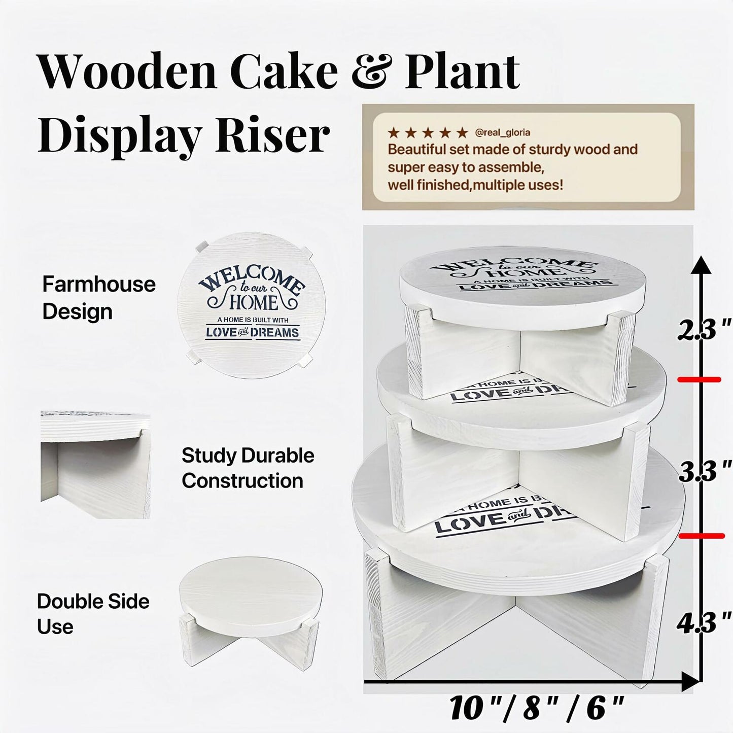 Wood Round Display Riser Set 3 PCS Large 10/8/6 White Farmhouse Decor