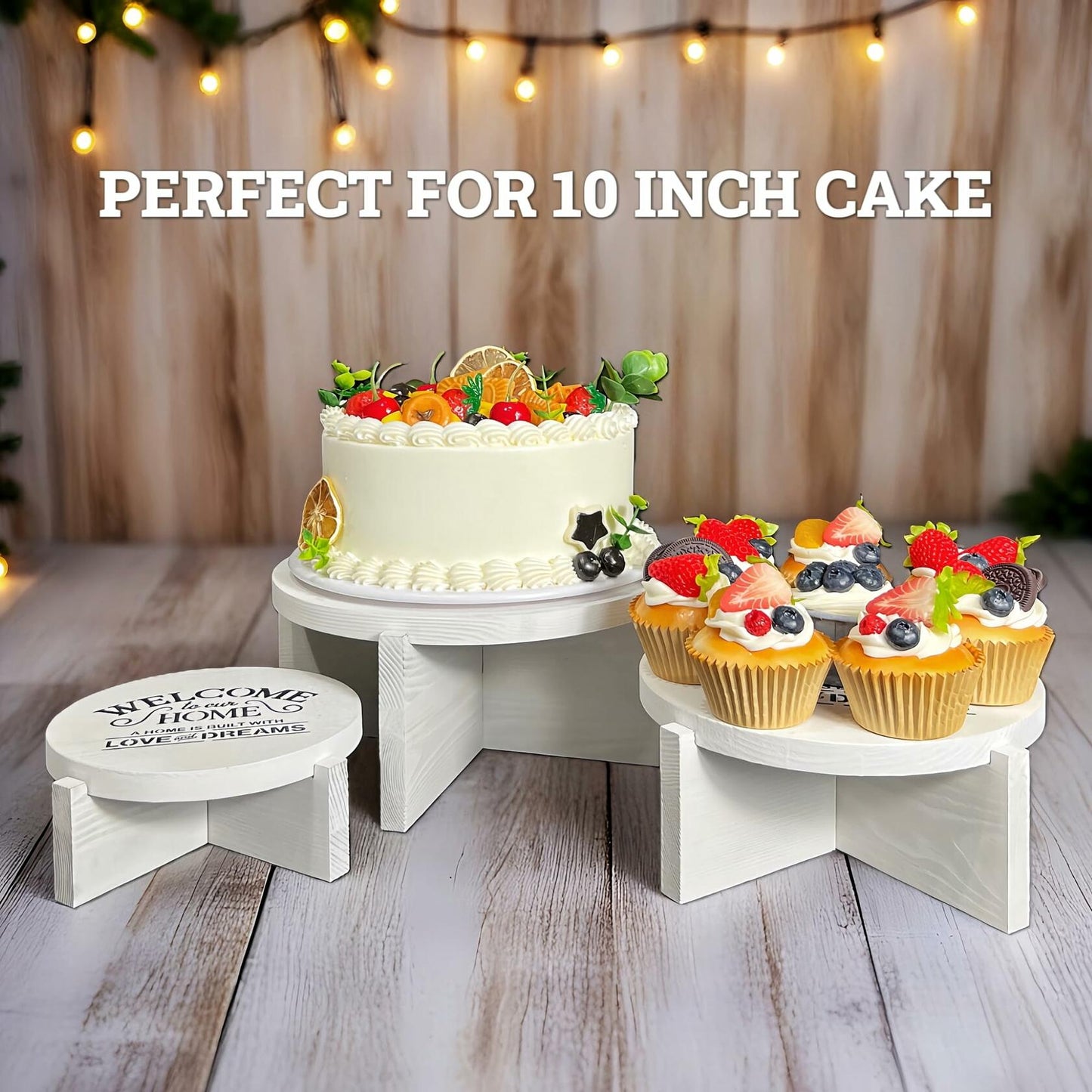 Wood Round Display Riser Set 3 PCS Large 10/8/6 White Farmhouse Decor