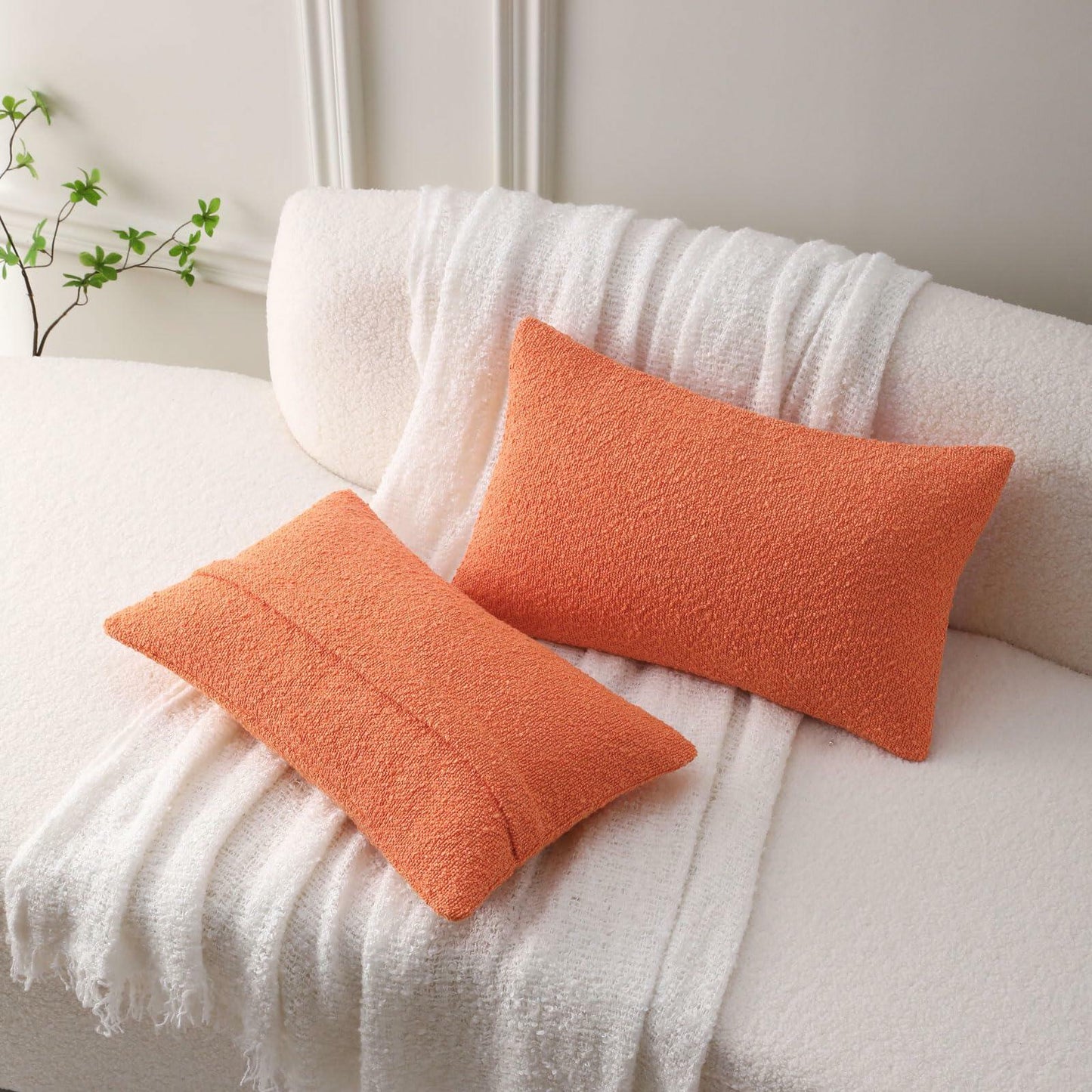 FUTEI Pack of 2 Orange Decorative Throw Pillow Covers 12x20 Inch Soft Cozy