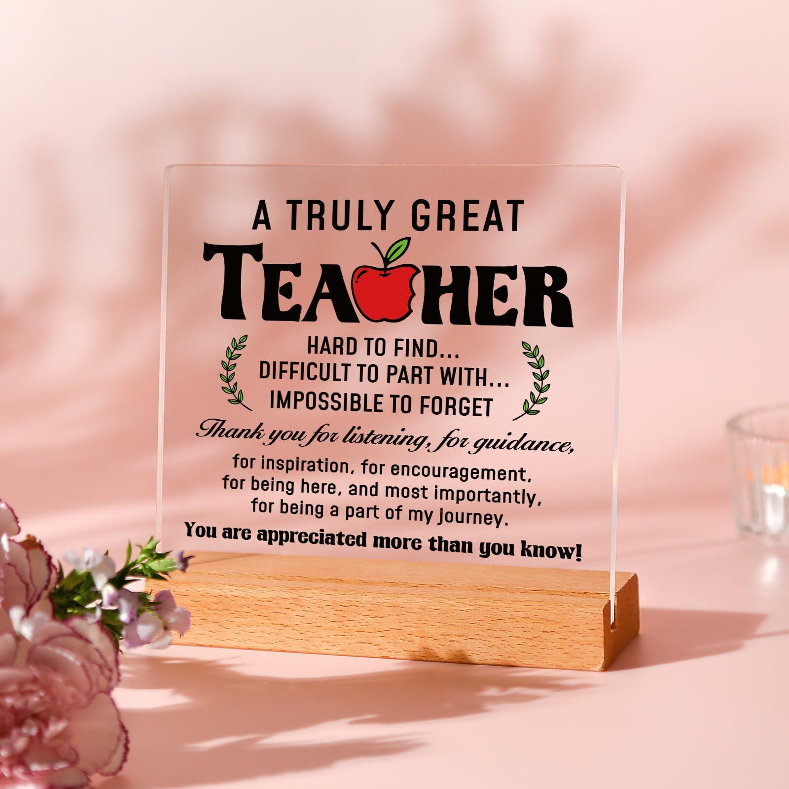 Afterprints Teacher Appreciation Acrylic Plaque with Wooden Base Thank You Gift
