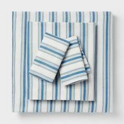 Room Essentials King Cotton Blend Sateen Sheet Set Blue Texture Stripe Size King