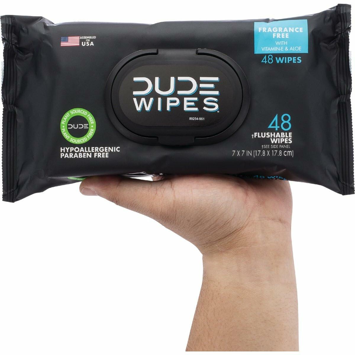 DUDE WIPES Disposable Wet Wipes 48 Count Flushable Extra Large