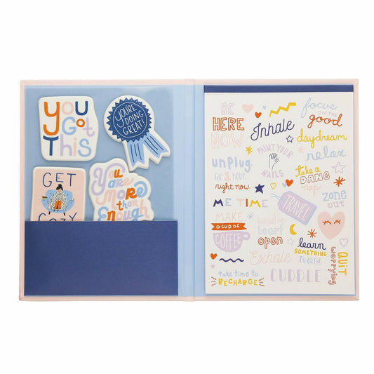 [Like_new] WORLD TRAVELER Self Care Sticker Book Folio Hardcover 5x7 Art Stickers
