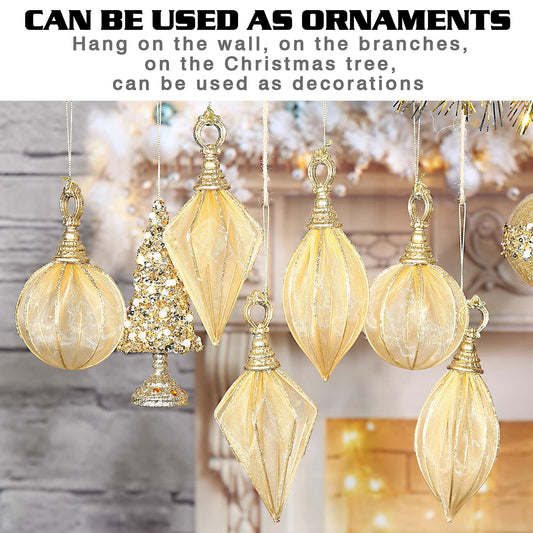 Gold Rugby Christmas Ornaments 6pc Set Round Balls Diamond Pendants