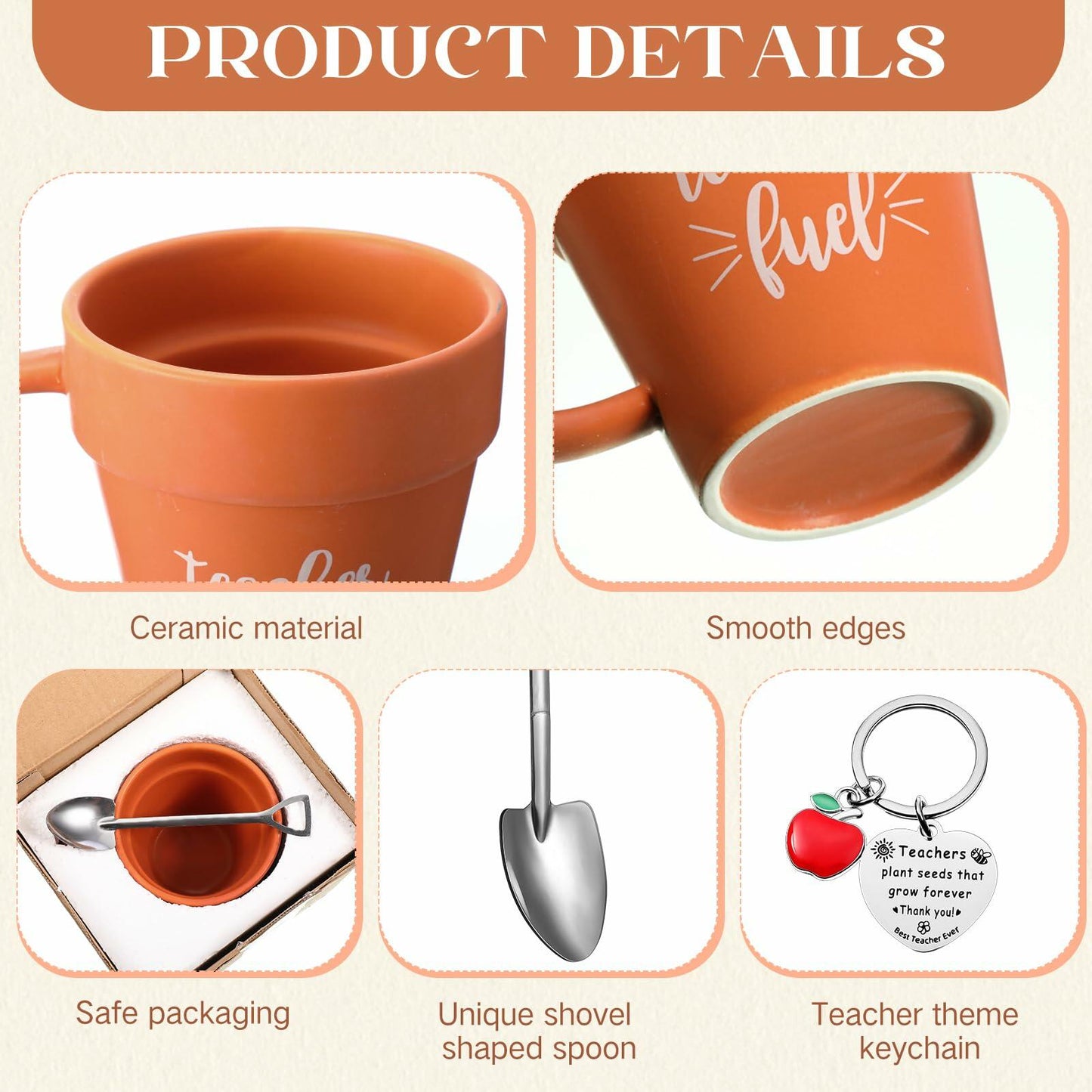 Nuogo Gardener 6 Set 11oz Ceramic Mug with Shovel Spoon Keychains