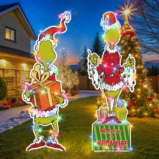 2Pcs Christmas Outdoor Yard Sign with String Light B Style Holiday Decor