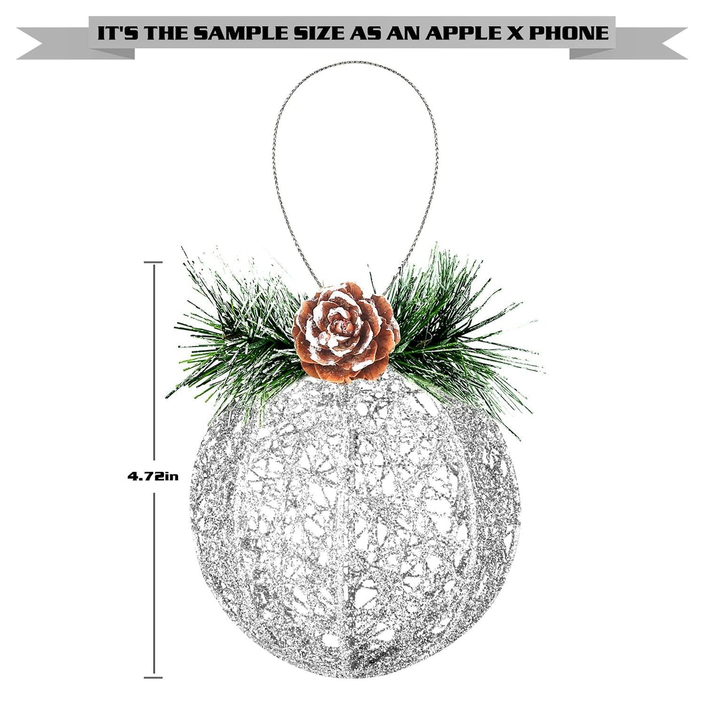 [Like New] ZHANYIGY Christmas Ball Ornaments 4pc Silver Pinecone Rattan String Size S