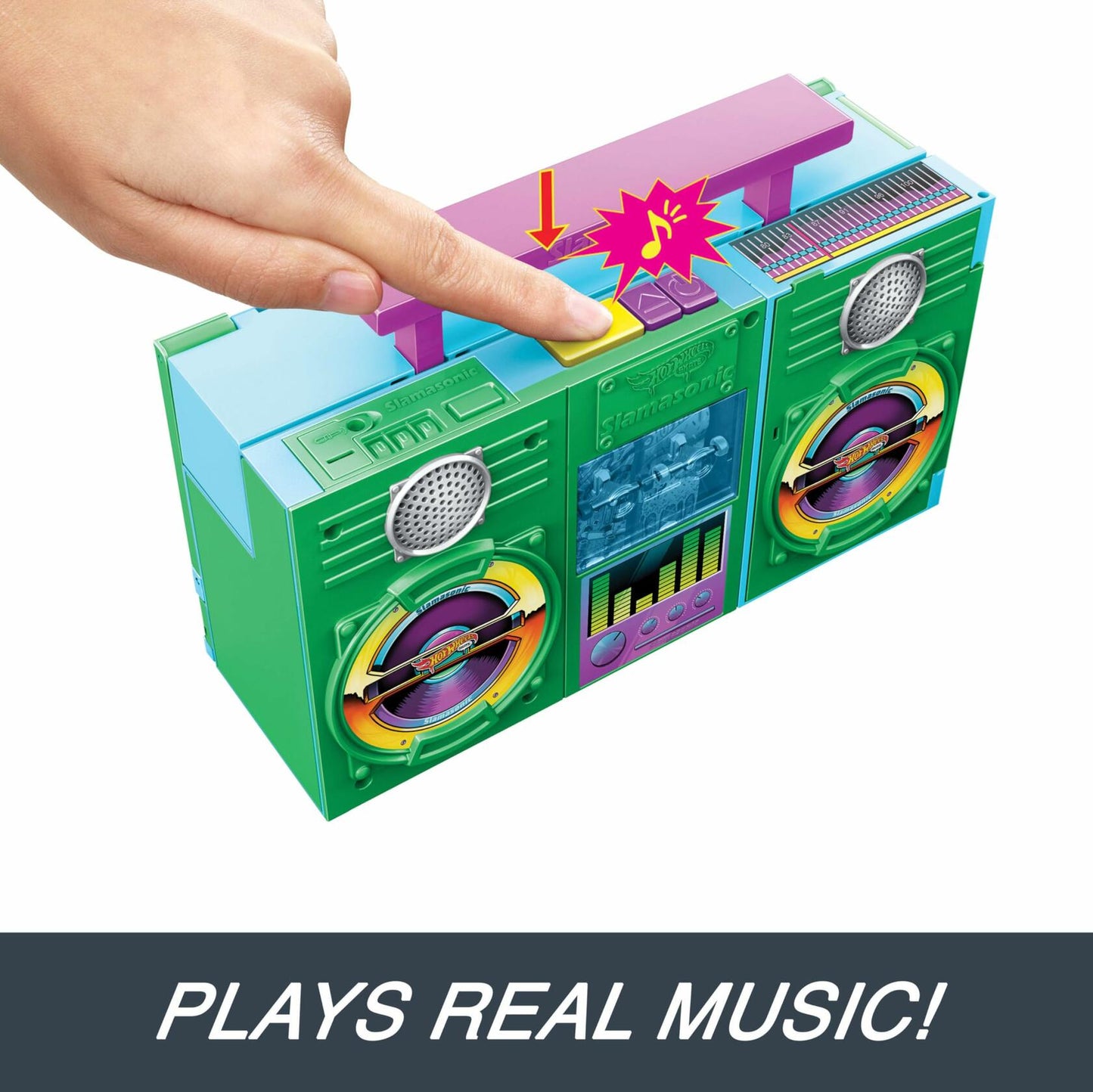 [Like New] Hot Wheels Skate Boombox Skate Park Playset Green Plastic Mattel