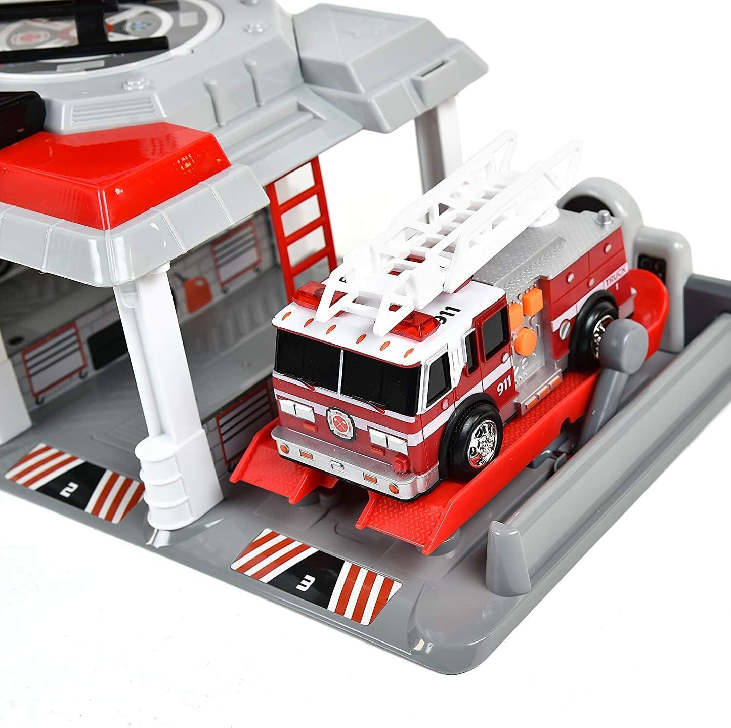Sunny Days Fire and Rescue Garage Light & Sounds Toy Set with Helicopter & Truck
