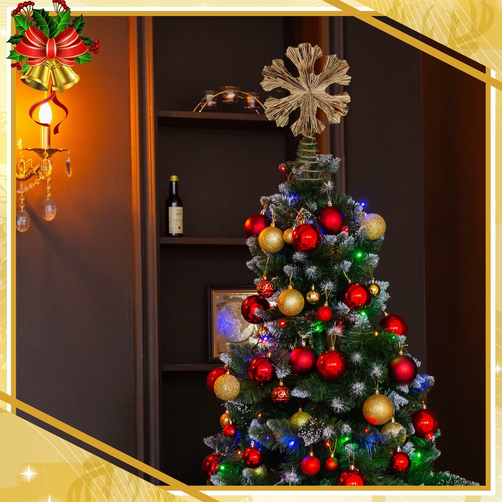 Cinnvoice Snowflake Christmas Tree Topper 11" Champagne Gold Glitter