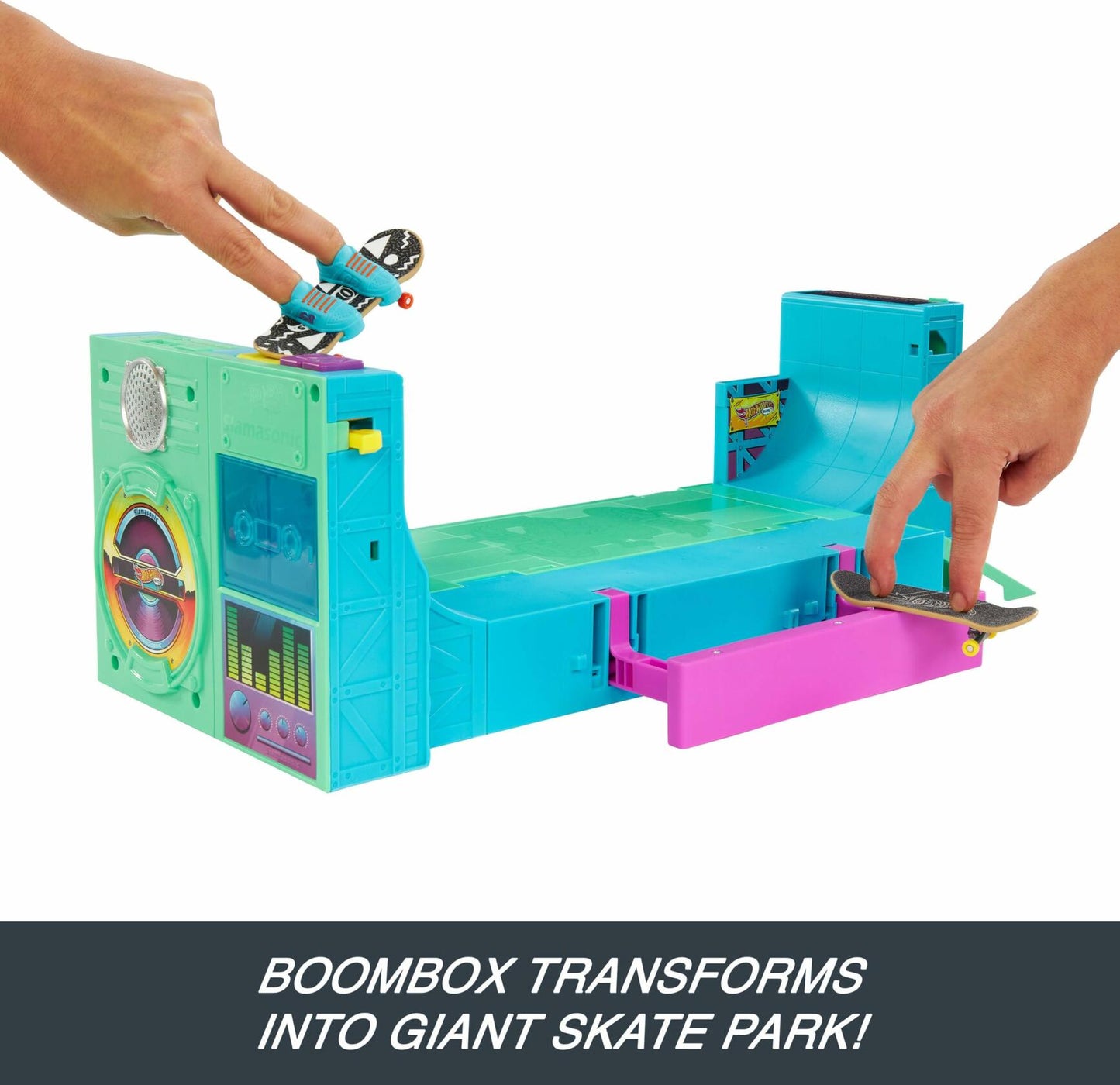 [Like New] Hot Wheels Skate Boombox Skate Park Playset Green Plastic Mattel