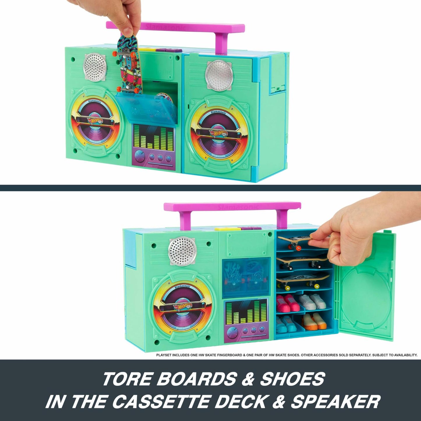 [Like New] Hot Wheels Skate Boombox Skate Park Playset Green Plastic Mattel