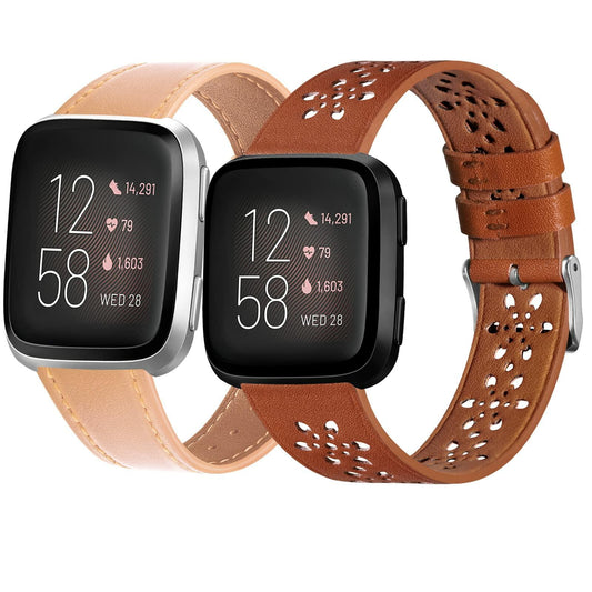 Yibcaiic Leather Bands Compatible Fitbit Versa 2 Floral Soft Hollow-out Strap