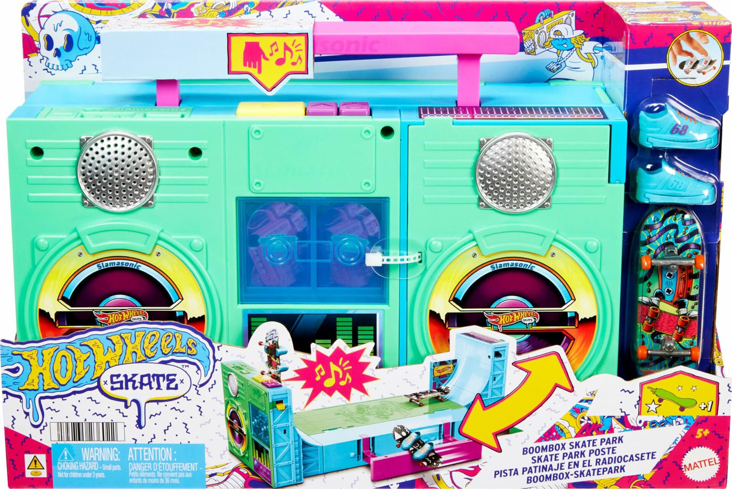 [Like New] Hot Wheels Skate Boombox Skate Park Playset Green Plastic Mattel