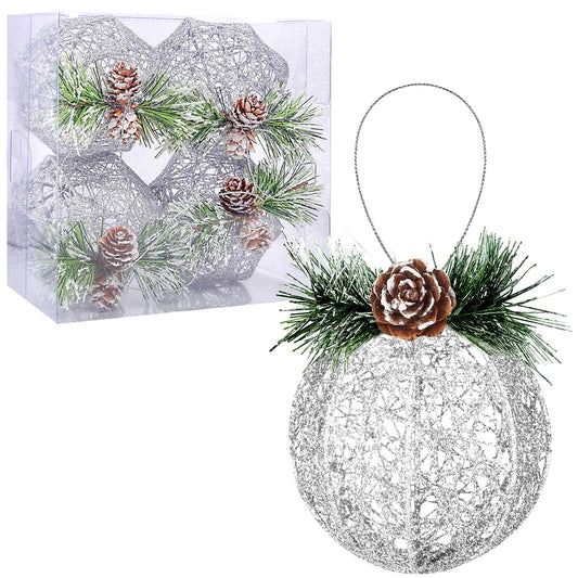 [Like New] ZHANYIGY Christmas Ball Ornaments 4pc Silver Pinecone Rattan String Size S