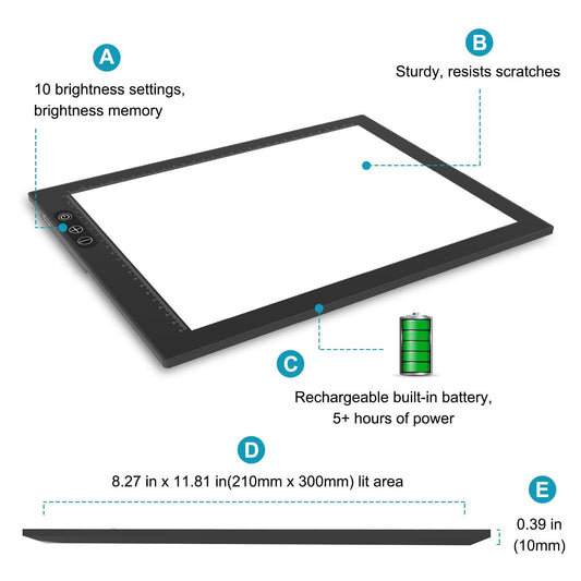 [Like New] Portable Rechargeable A4 LED Light Box Ultra-Thin Adjustable Light Pad