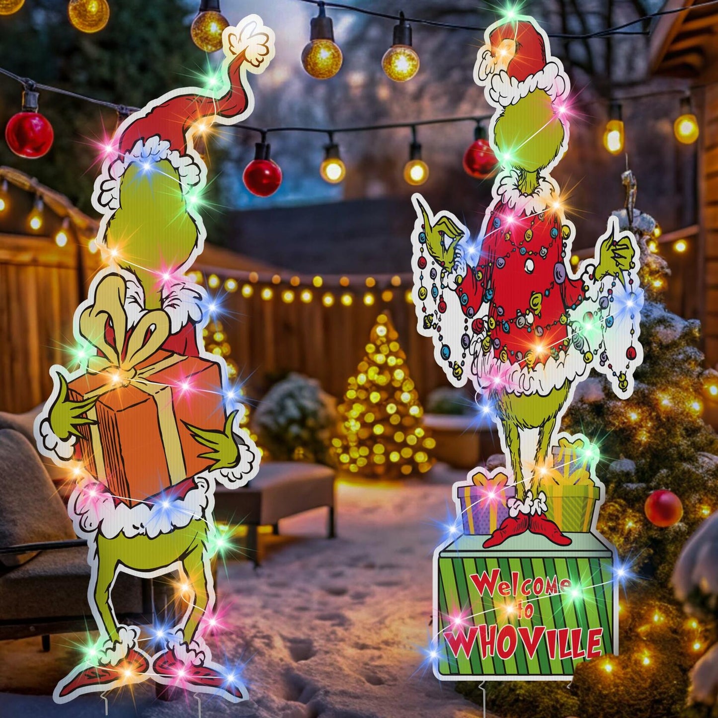 2Pcs Christmas Outdoor Yard Sign with String Light B Style Holiday Decor
