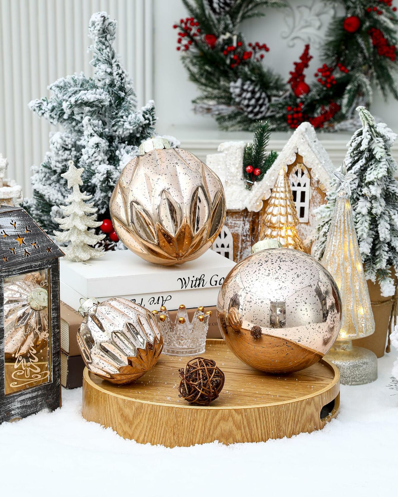 [Like New] Jumbo Mercury Rose Gold Christmas Ornaments 6" Shatterproof Set of 2