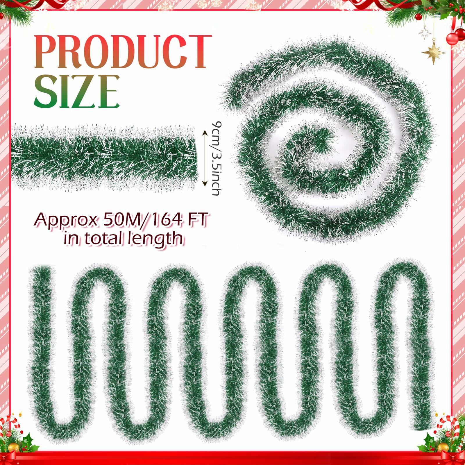 Hotop Christmas Tinsel Garland Frost Tip Metallic Streamers Green 164ft