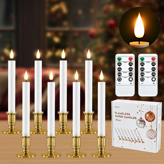 BriVIVI LED Flameless Candle 9.64'' Silver Remote Timer Battery 2Pack