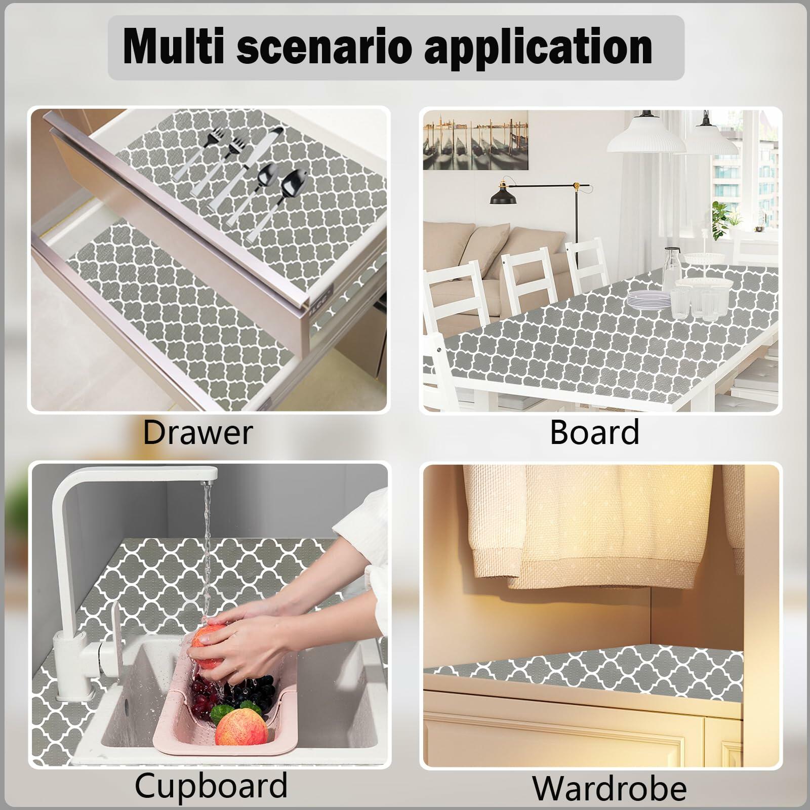 NCANBUS Non-Slip Kitchen Drawer Shelf Liner Grey 18in x 10ft Waterproof Washable