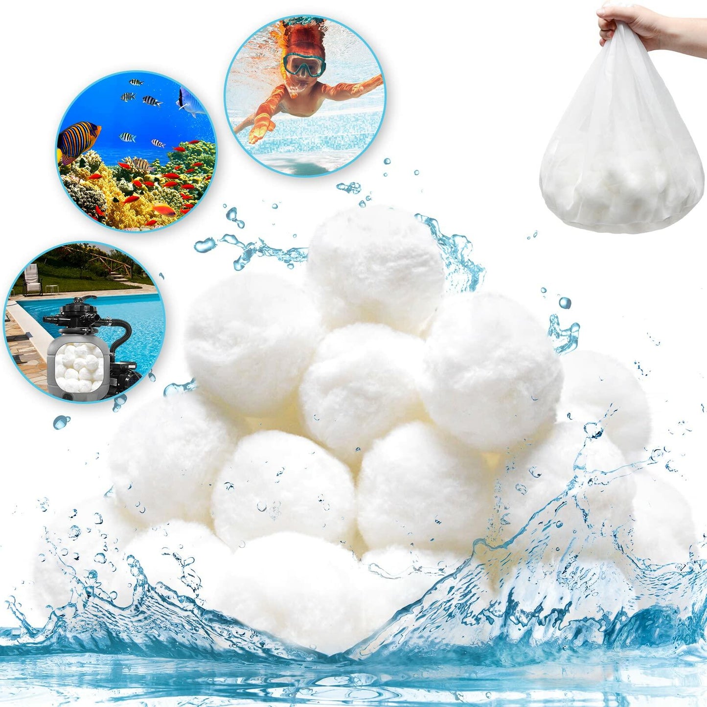 Naisidas 3.08lbs Pool Filter Balls Reusable Eco-Friendly White Sand Filter