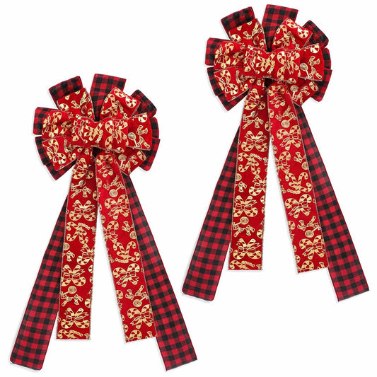 cobee 2Pcs Large Red Velvet Bow Decoration for Door Wall Fence