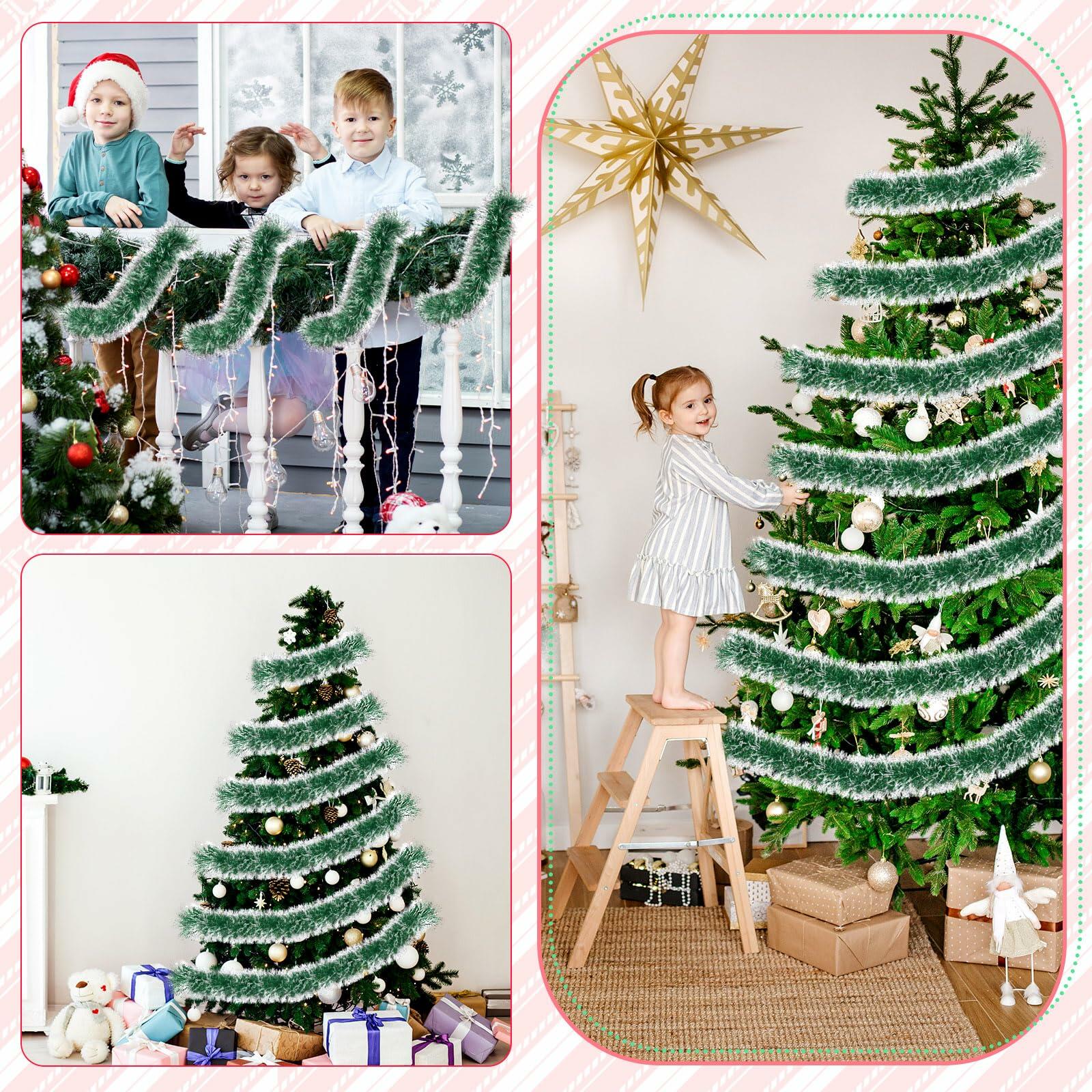 Hotop Christmas Tinsel Garland Frost Tip Metallic Streamers Green 164ft