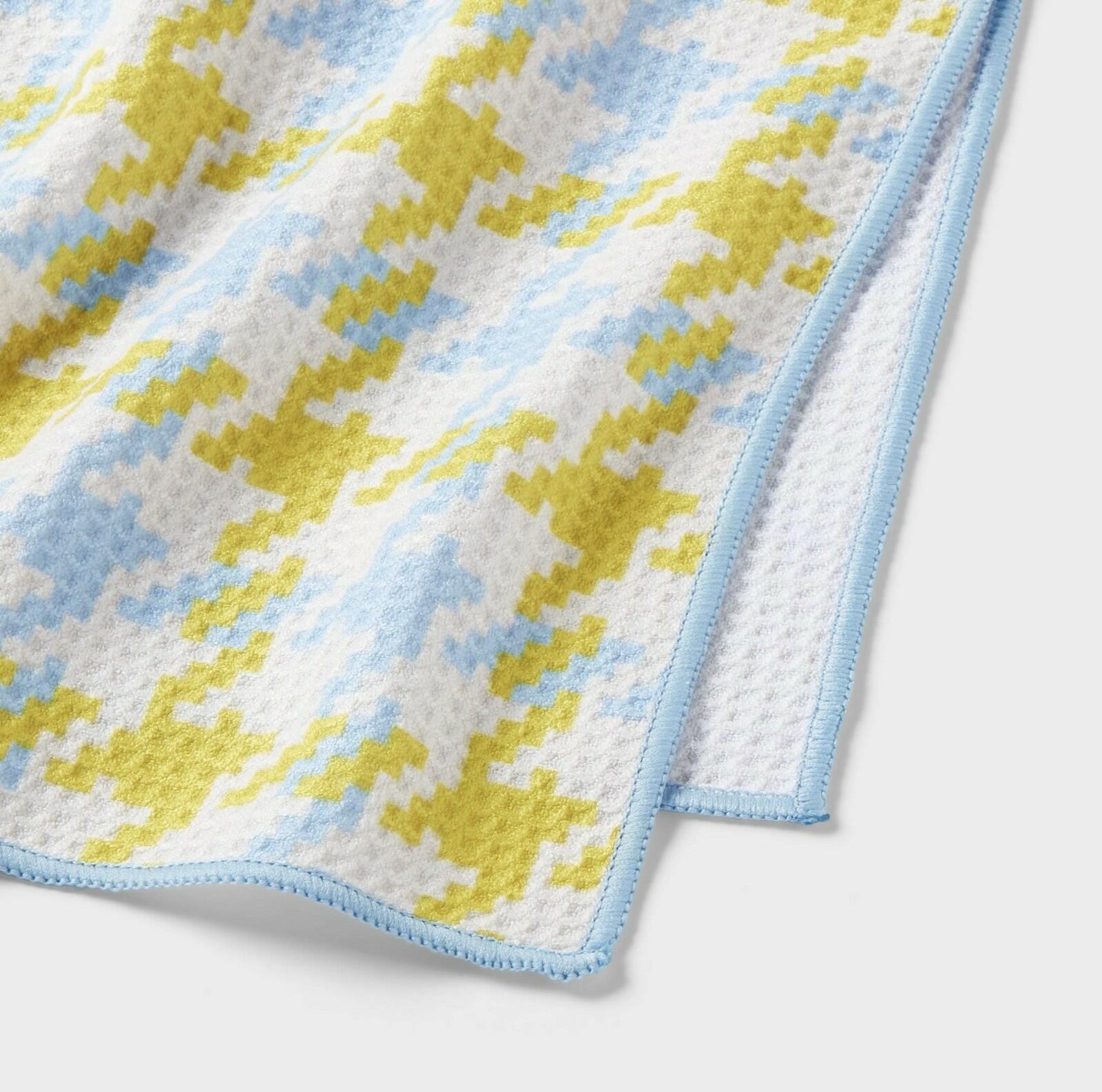 Target Set of 3 Waffle Houndstooth Hand Towels Blue Yellow 16x26